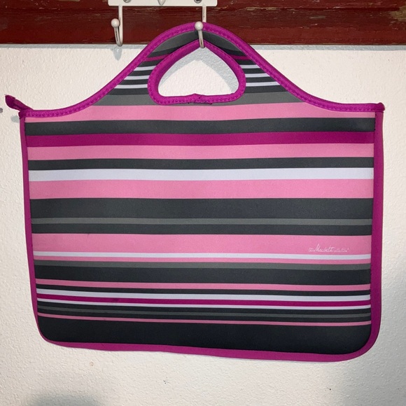 Macbeth Collection Pink and Gray Striped Laptop Sleeve 12” X 16” - Picture 1 of 8